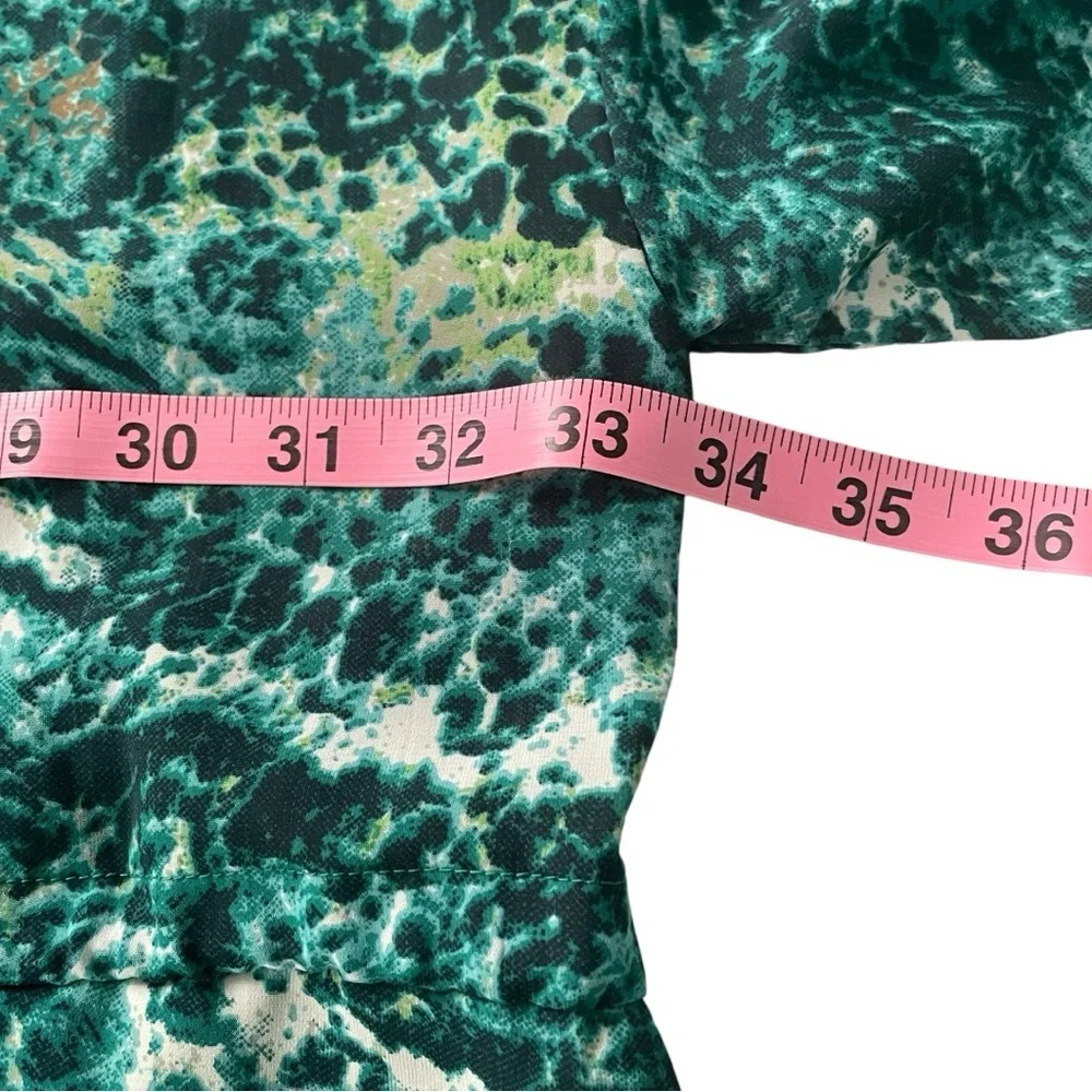 ON SALE⭐️ Ellos tunic top green pattern V neck dropped sleeves drawstring waist - Picture 11 of 16